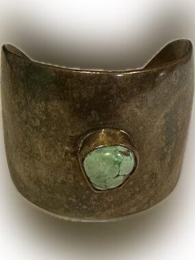 VTG HANDCRAFTED EXTRA WIDE SILVER BRONZE BRASS GOLD TURQUOISE CUFF BRACELET 1.75